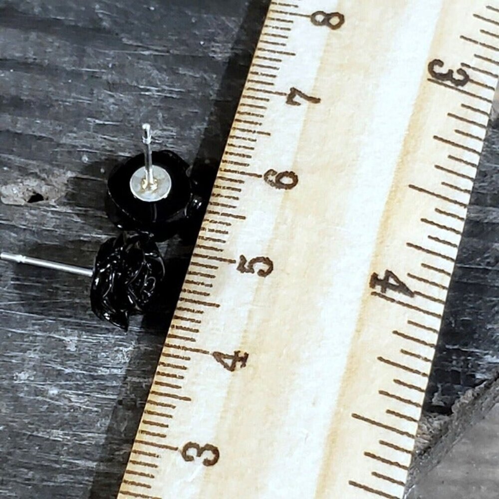 Black Rose Flower 11mm Lucite Acrylic Stud Sustainable Earrings - Picture 4 of 4